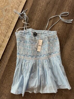 NWT J Crew Blue Smocked Tank